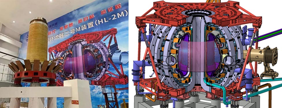 6月5日，随着总体重量约90吨的主机线圈系统交付，中国环流器二号M（HL-2M）总体安装工作在中核集团核工业西南物理研究院启动。作为我国新一代“人造太阳”装置，即将于今年底建成的该装置内的离子体电流可达3兆安培、等离子体温度将超过2亿度，未来将用于开展聚变堆相关关键物理与工程技术研究，并未国际热核聚变实验堆（ITER）提供支撑。